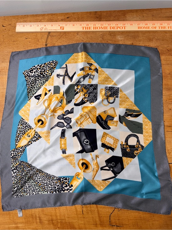 Accessories - Blue, White & Gold Patterned Women’s Silk square  Scarf